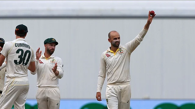 Birmingham: Australia’s Nathan Lyon celebrates after taking five wickets on Day 5 of the first match of ICC World Test Championship between Australia and England at Edgbaston Stadium in Birmingham.