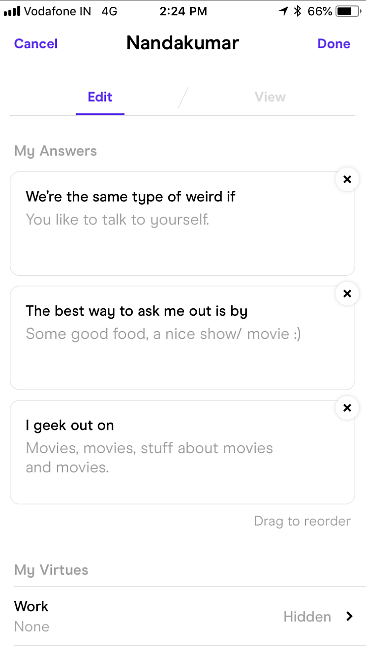 That’s what a profile on Hinge looks like. 