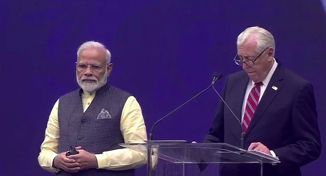 House Majority Leader Steny Hoyer talks as he welcomes PM Modi to Houston.