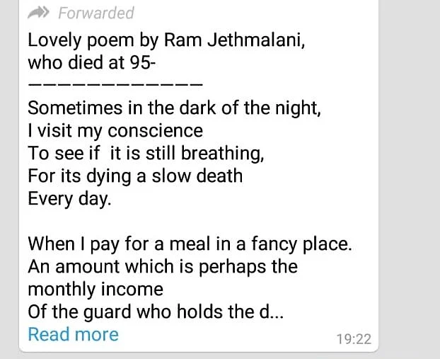 A screenshot of the WhatsApp forward.