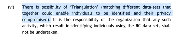 A section of the Bulk Data Sharing Policy, which warns of the dangers of matching different datasets. 