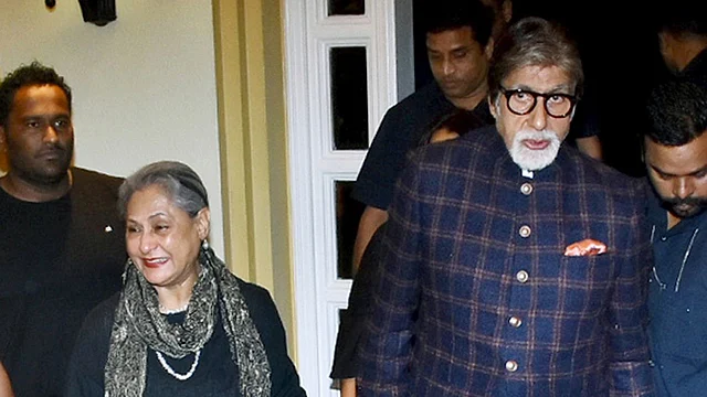 Amitabh and Jaya Bachchan arrive at the book launch.