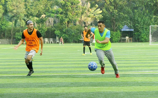 Mahendra Singh Dhoni was spotted playing a football match in Mumbai.