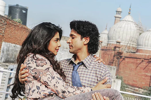 Priyanka Chopra and Farhan Akhtar in a still from <i>The Sky is Pink</i>.