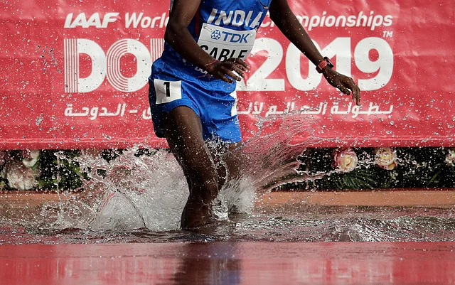 Avinash Sable, of India, competes in the men’s 3000 meter steeplechase heat at the World Athletics Championships in Doha, Qatar, Tuesday, Oct. 1, 2019. 