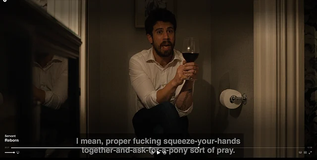 An expletive in this particular scene has not been beeped nor has it been removed from the subtitles.