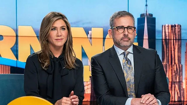 Jennifer Anniston and Steve Carell in a still from <i>The Morning Show</i>.