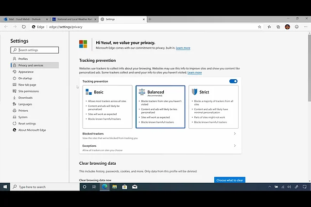 The tracking prevention tool on the new Edge browser.