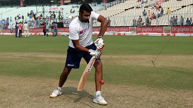 Ravichandran Ashwin seen at the nets with the bat at the Eden Gardens.