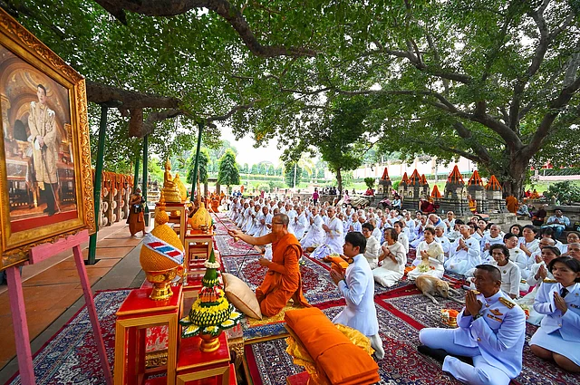 Devotees from Thailand get ordinated as Buddhist monks and nuns at Mahabodhi Temple in Bodhgaya on Wednesday.