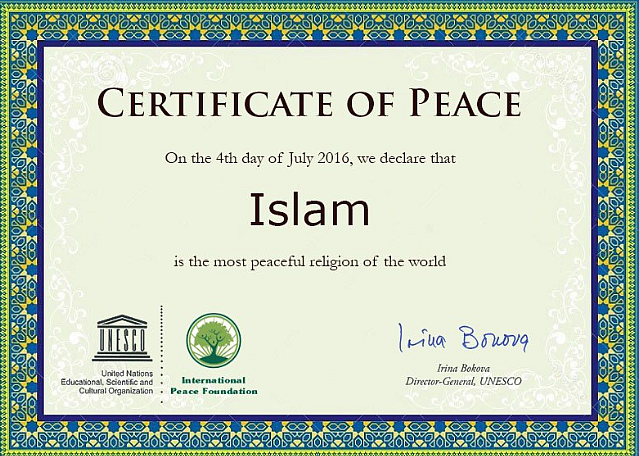 The certificate allegedly issued by UNESCO.