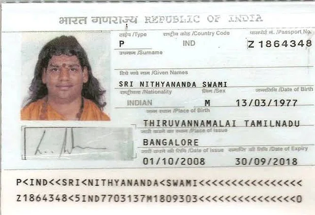 A copy of the Nithyananda’s passport. 