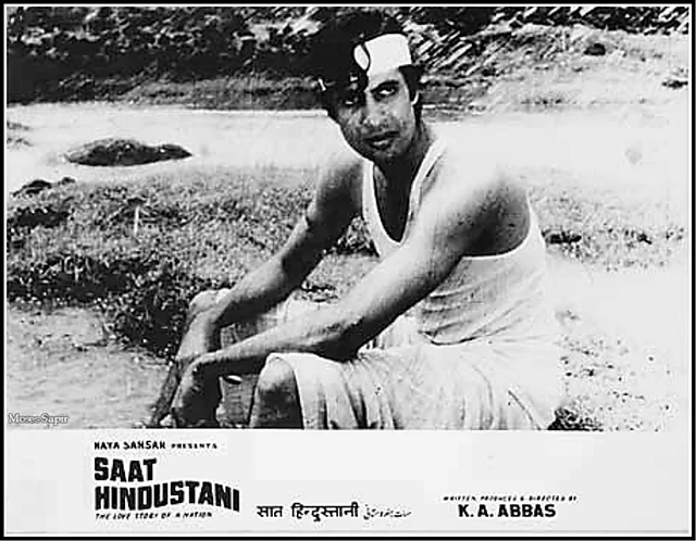 Amitabh Bachchan on the lobby card of <i>Saat Hindustani. </i>