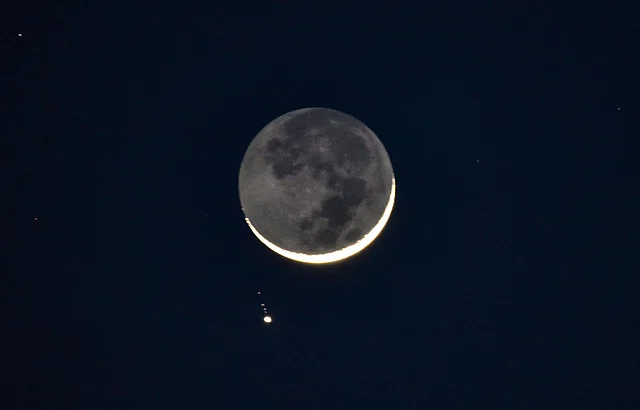 Saturn planet seen in conjunction with moon, in Chikmagalur, Thursday, 28 November 2019.