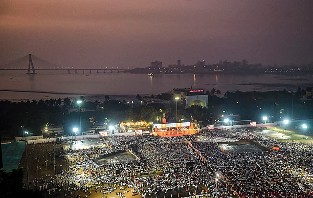 Aerial view of Shivaji Park during the Maharashtra ministry swearing-in ceremony at Shivaji Park.