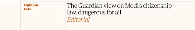 Screenshot of The Guardian article on India’s CAA