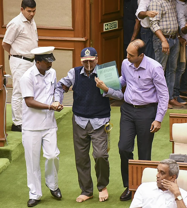 Former Goa Chief Minister Manohar Parrikar arrives to present the State Budget in the Goa Legislative Assembly, in Panaji, on 30 January 2019. Parrikar passed away due to pancreatic cancer on 17 March 2019.