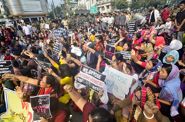 Demonstrators protest against the Citizenship (Amendment) Bill (CAB) during a strike called by the North East Students Organisation (NESO), in Agartala on Wednesday.