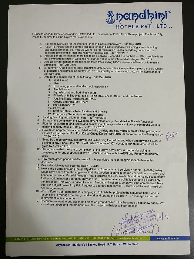 The written commitment by Rupesh Anand.