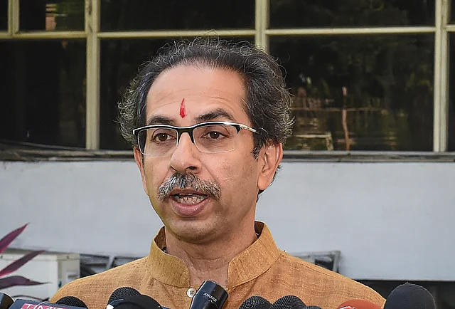 Maharashtra CM Uddhav Thackeray interacts with media outside State Vidhan Bhawan in Mumbai on Tuesday.