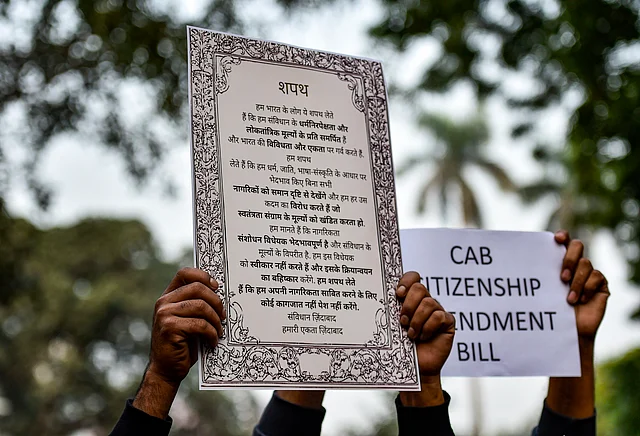 People from various organisations stage a protest against Citizenship Amendment Bill (CAB) at Jantar Mantar, in New Delhi on Tuesday.