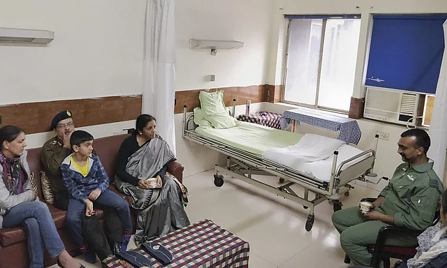 Former defence minister Nirmala Sitharaman meets WIng Commander Abhinandan after he was released by Pakistan following his capture after the Balakot airstrikes. 