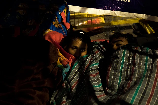 Some protesters found shelter under trees, public toilets or makeshift sheds to escape the cold and dew. 