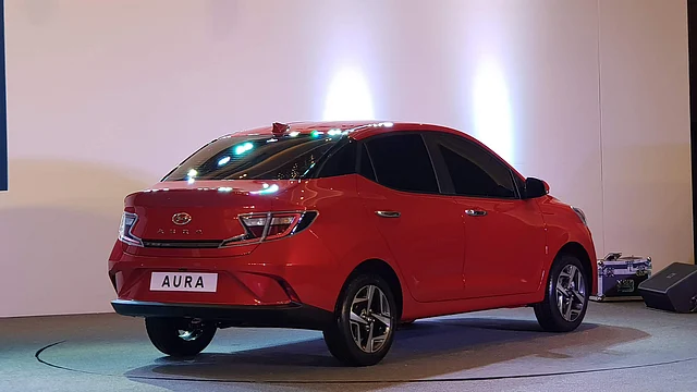 The rear of the Hyundai Aura.