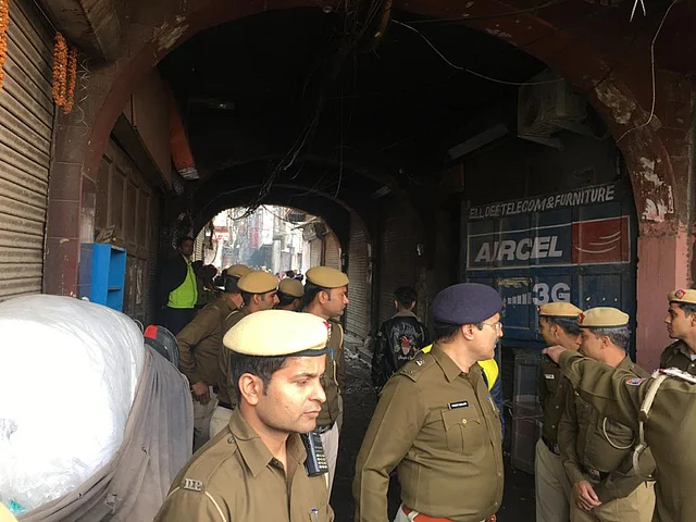 Heavy police presence at Anaj Mandi.