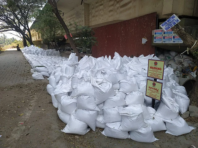 Sandbags laid at the periphery of Alfa Serene apartments.