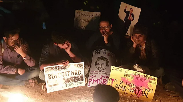 Students paying respect to Rohith Vemula at Bengaluru’s freedom park. 