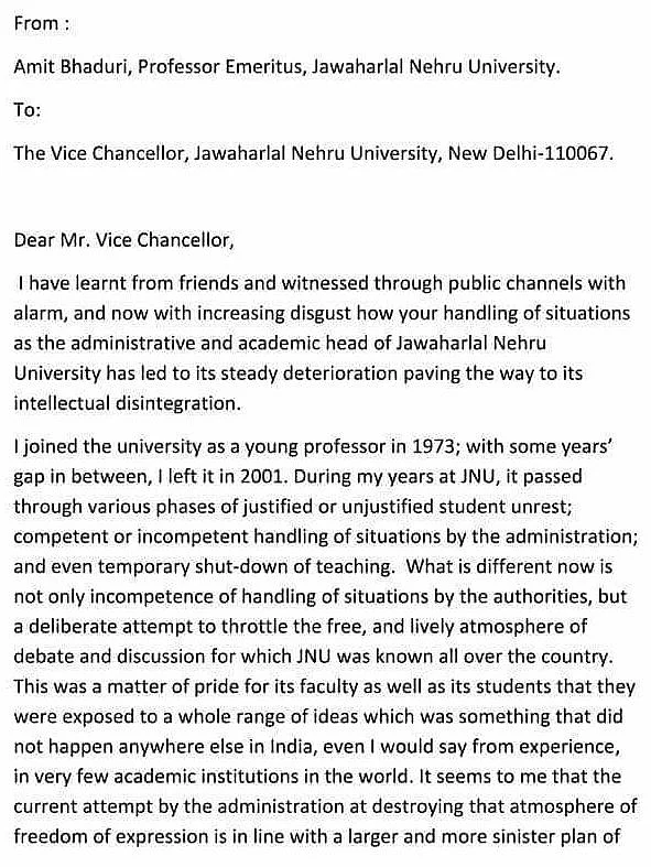 Page one of Amit Bhaduri’s letter
