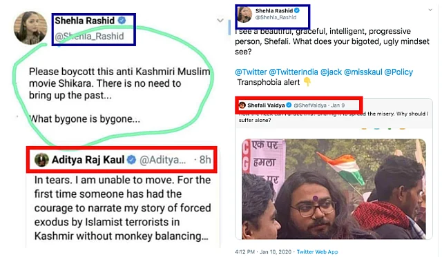 Left: Viral Screenshot. Right: Tweet shared by Shehla Rashid.