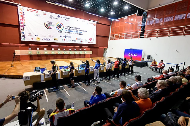 Manu Bhaker competes alongside a field of former champions and Olympic medallists at the 2018 ISSF World Cup.