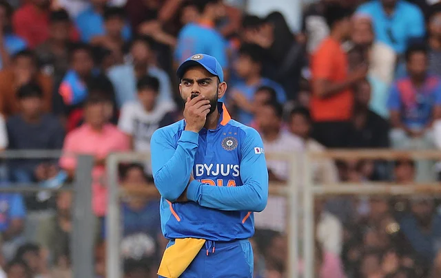 Virat Kohli reacts during Australia’s innings in the Mumbai ODI.