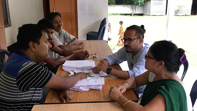 Tridip checking his NRC status at a Seva Kendra in Assam, in August 2018.