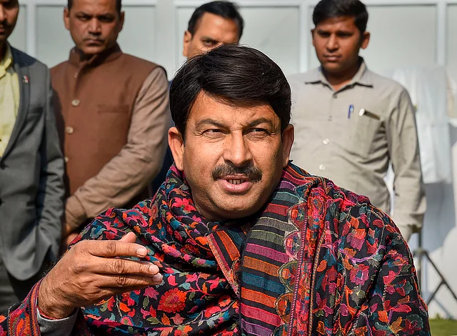 Delhi BJP Chief Manoj Tiwari speaks to the media at his residence as counting of votes for Delhi Assembly election begins.