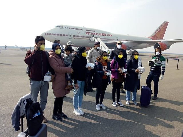 Maldives nationals who arrived in Delhi by the second Air India special flight from Wuhan, China, today.