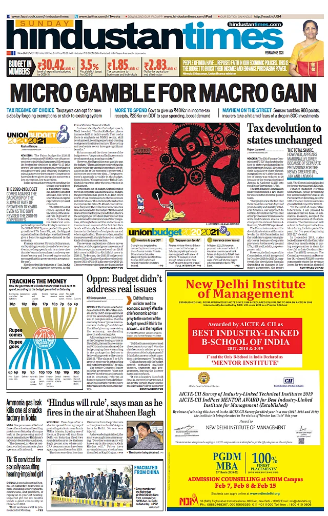 The front page headline in Hindustan Times read ‘Micro Gamble for Macro Gain.’