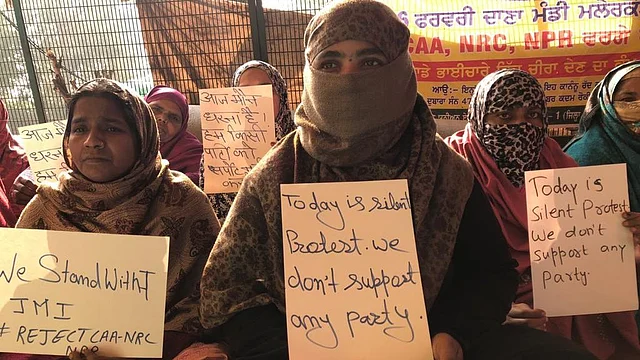 A sign at Delhi’s Shaheen Bagh reads ‘Today is a silent protest, we don’t support any political party.’ as the counting of votes of the Delhi elections goes on.