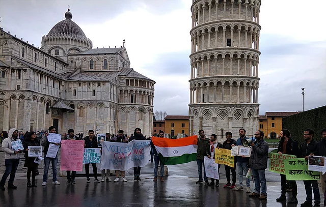 Protesters at the Leaning Tower of Pisa.