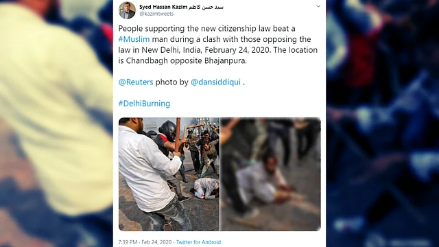 This photo of a bleeding man amid violence in northeast Delhi over CAA was taken by Reuters Chief Photographer Danish Siddiqui and shared by twitter users, inlcuding Syed Hassan Kazim.