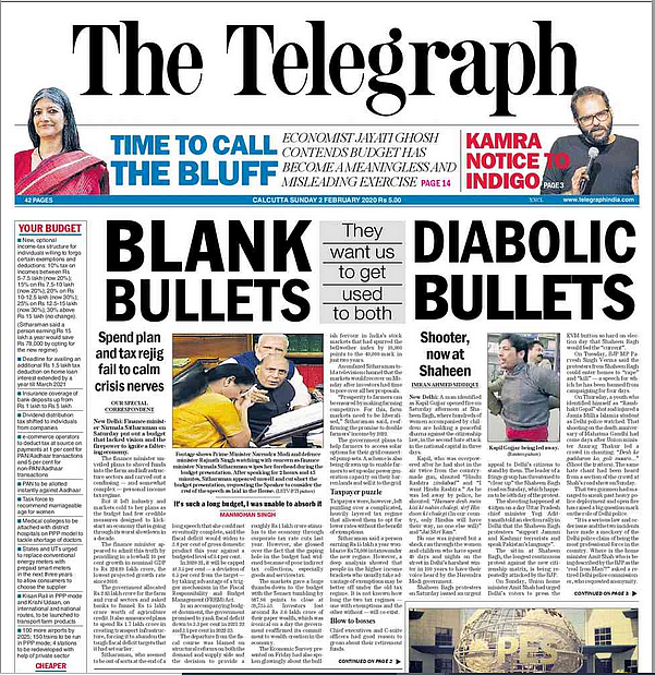 The front page headline in <a href="https://epaper.telegraphindia.com/">The Telegraph</a> read: ‘Blank Bullets Diabolic Bullets.’