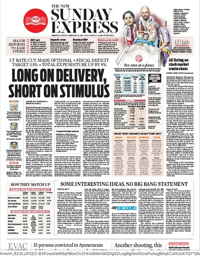 The front page headline of The New Indian Express read, ‘Long on Delivery, Short on Stimulus.’