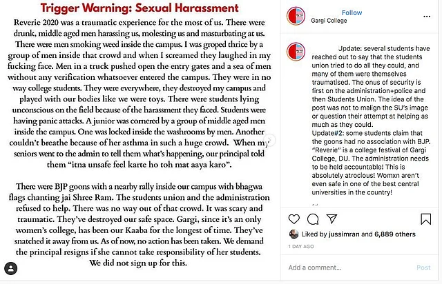 A screenshot on Instagram of one of the students sharing their ordeal. 