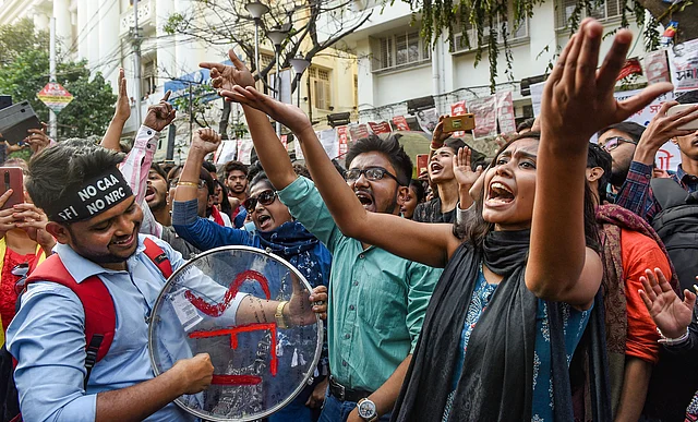 Students take part in a protest rally against NRC, CAA, NPR in Kolkata, on Thursday.