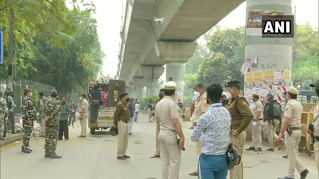 Heavy police seen around the protest site.