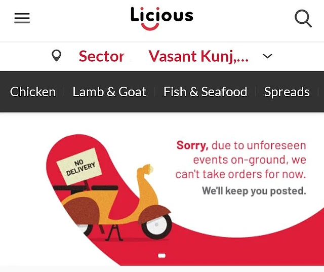 Licious has halted deliveries temporarily. 