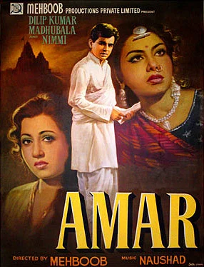 Nimmi with Dilip Kumar and Madhubala on the poster of <i>Amar.</i>