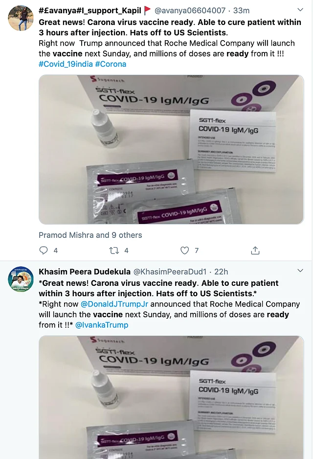 COVID-19 Vaccine Ready, Can Cure Patients in 3 Hours? Fake Alert! 3 (Source: Twitter/Screenshot)